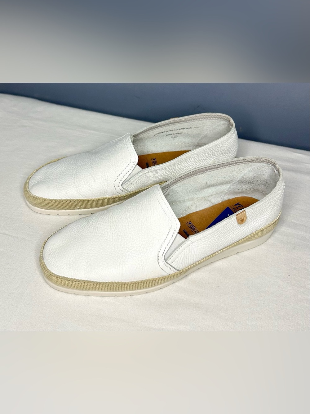 Verbenas Nuria Shoes Women 8 White Leather Slip On Espadrille Loafer Flats Spain